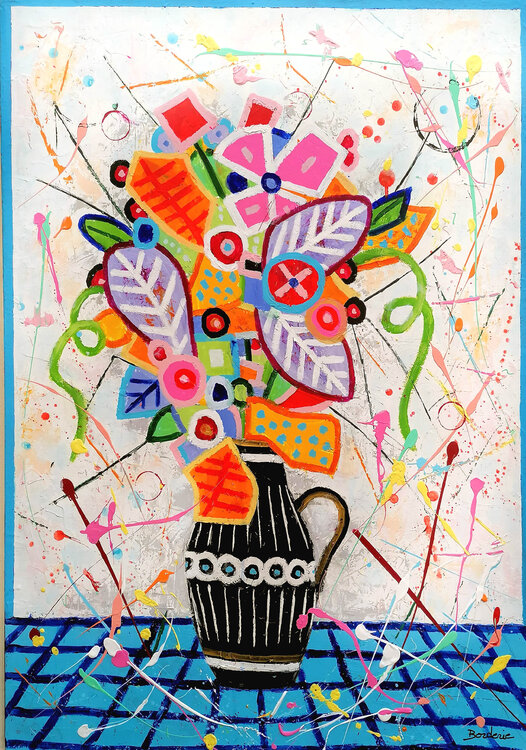 Vase noir bouquet de fleurs Jean-Pierre Borderie