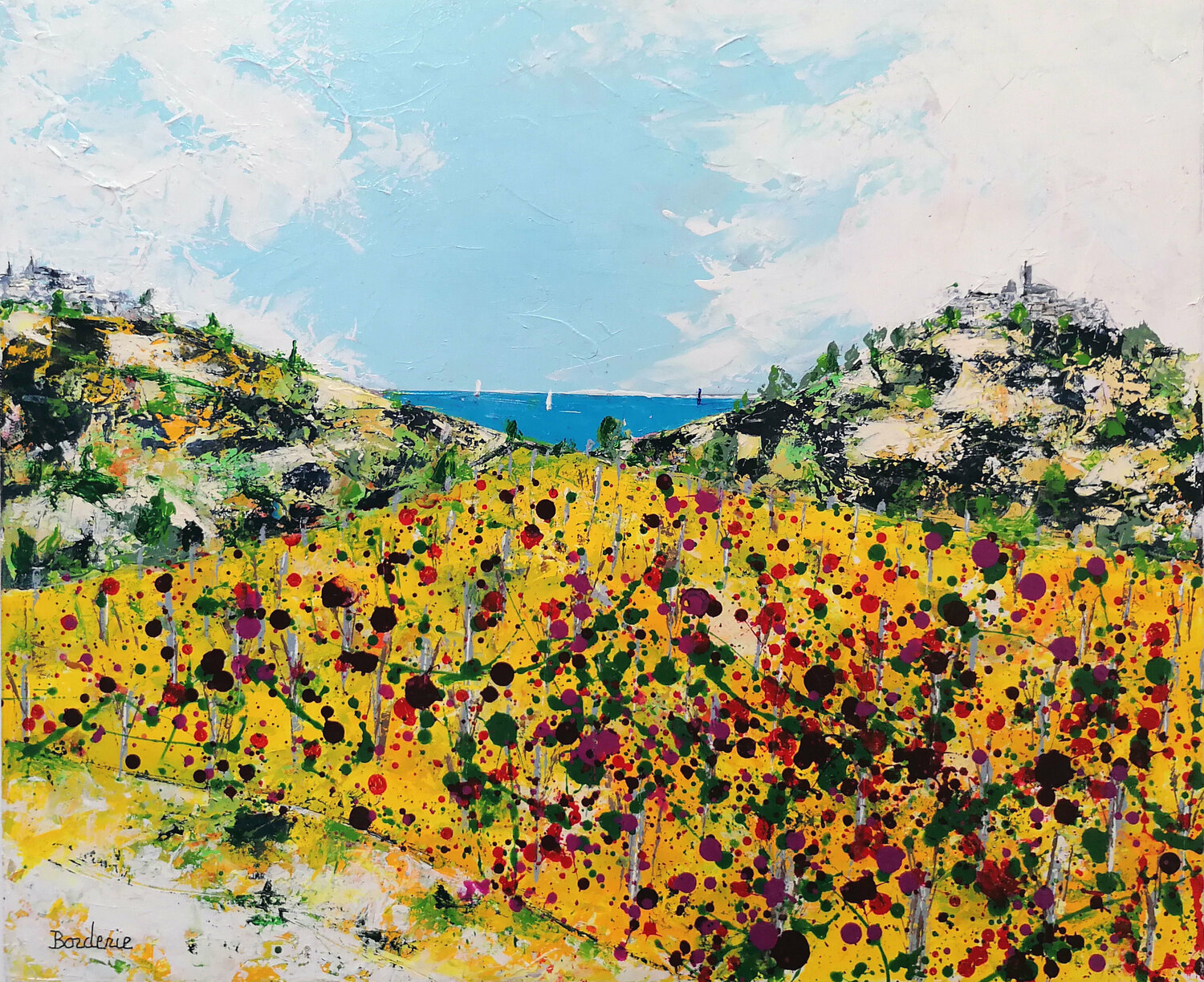 Les deux villages et la vigne. Jean-Pierre Borderie Originalgemälde zu verkaufen