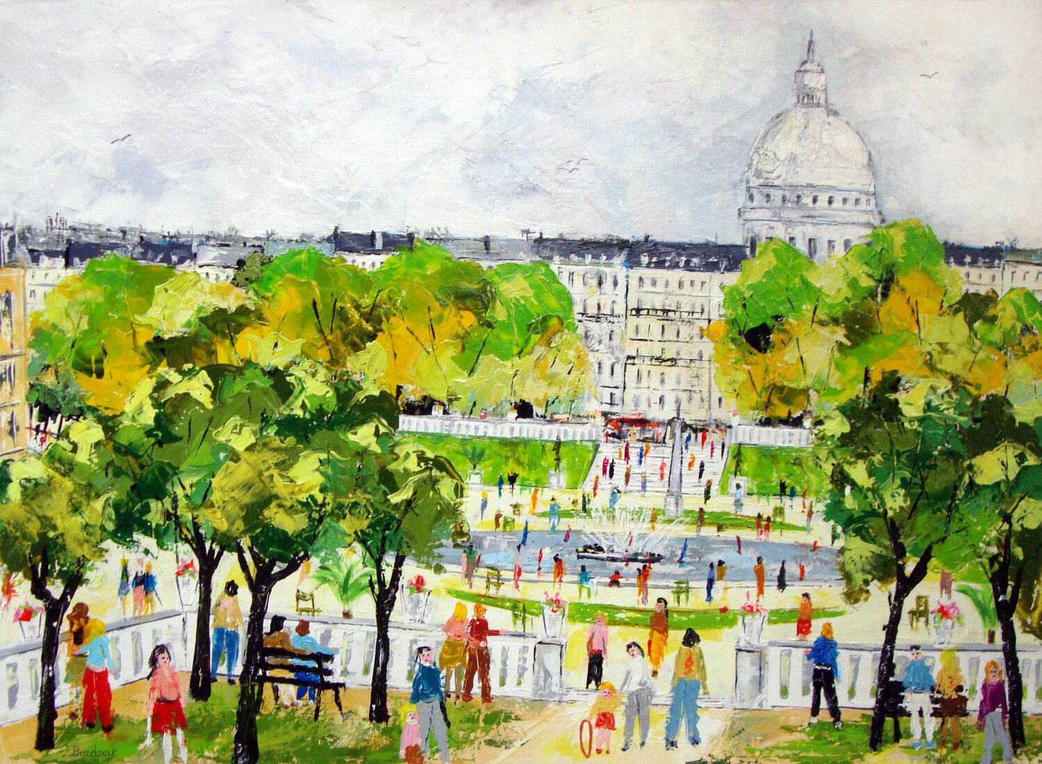 Le Jardin du Luxembourg devant le Panthéon. Jean-Pierre Borderie Originalgemälde zu verkaufen