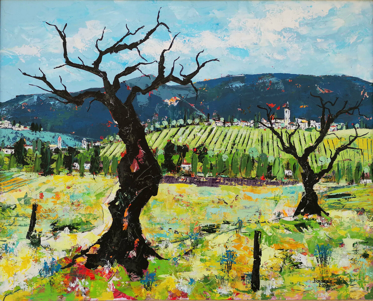 Village au pied du Mont. Jean-Pierre Borderie Originalgemälde zu verkaufen