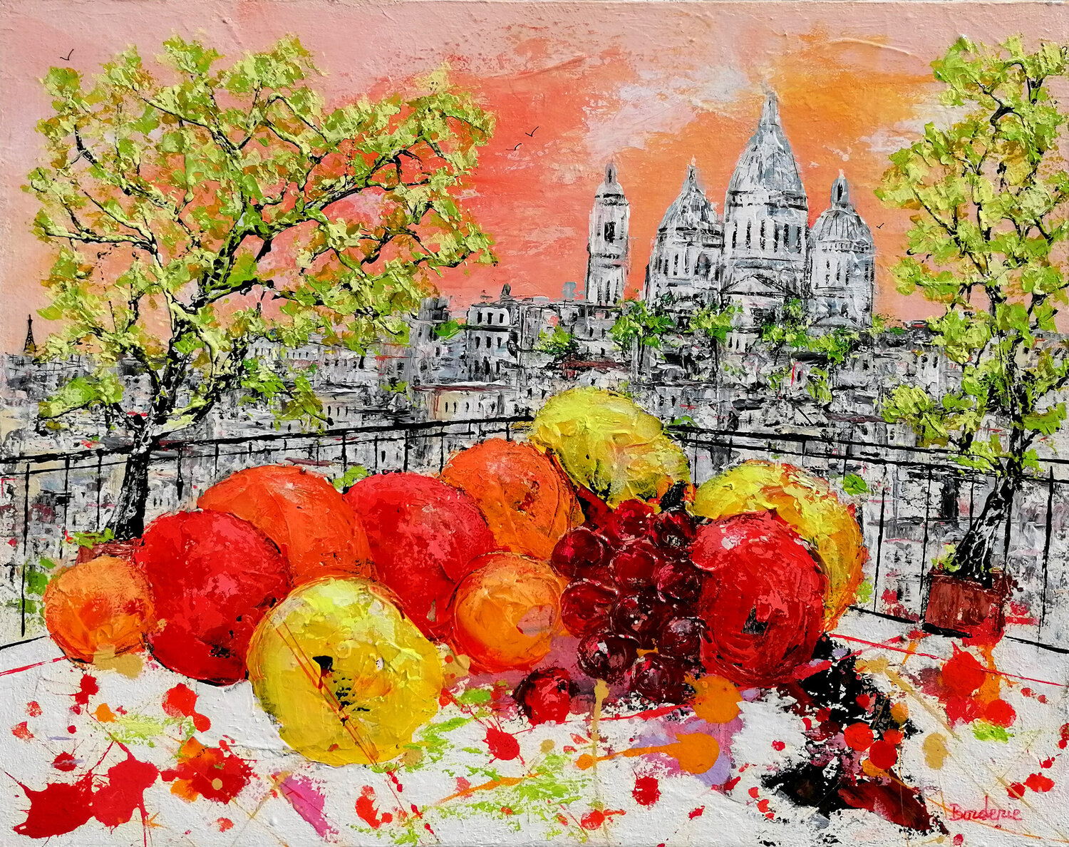 Fruits devant le Sacré-Coeur. Jean-Pierre Borderie Originalgemälde zu verkaufen