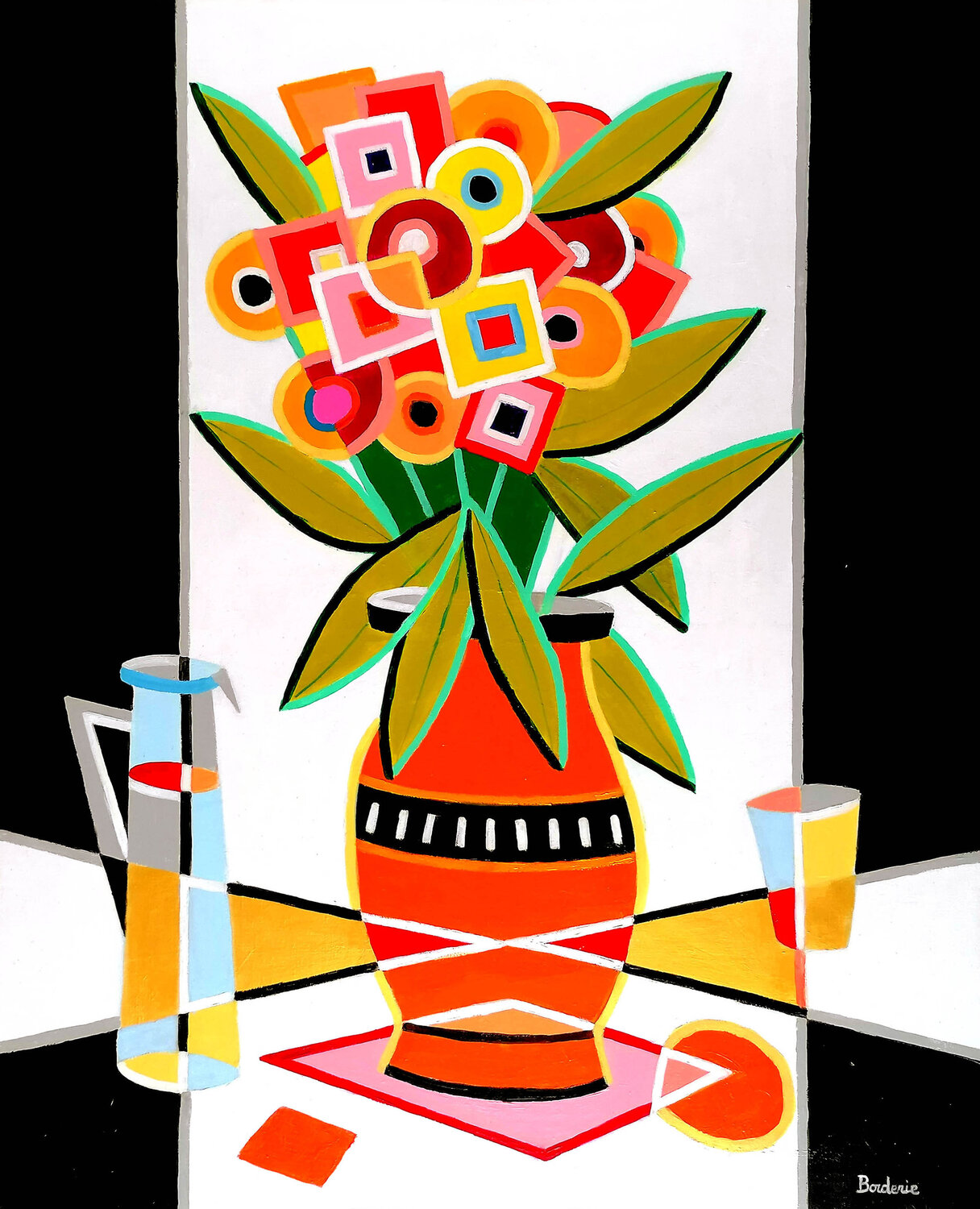 Bouquet de fleurs sur fond blanc. Jean-Pierre Borderie Originalgemälde zu verkaufen