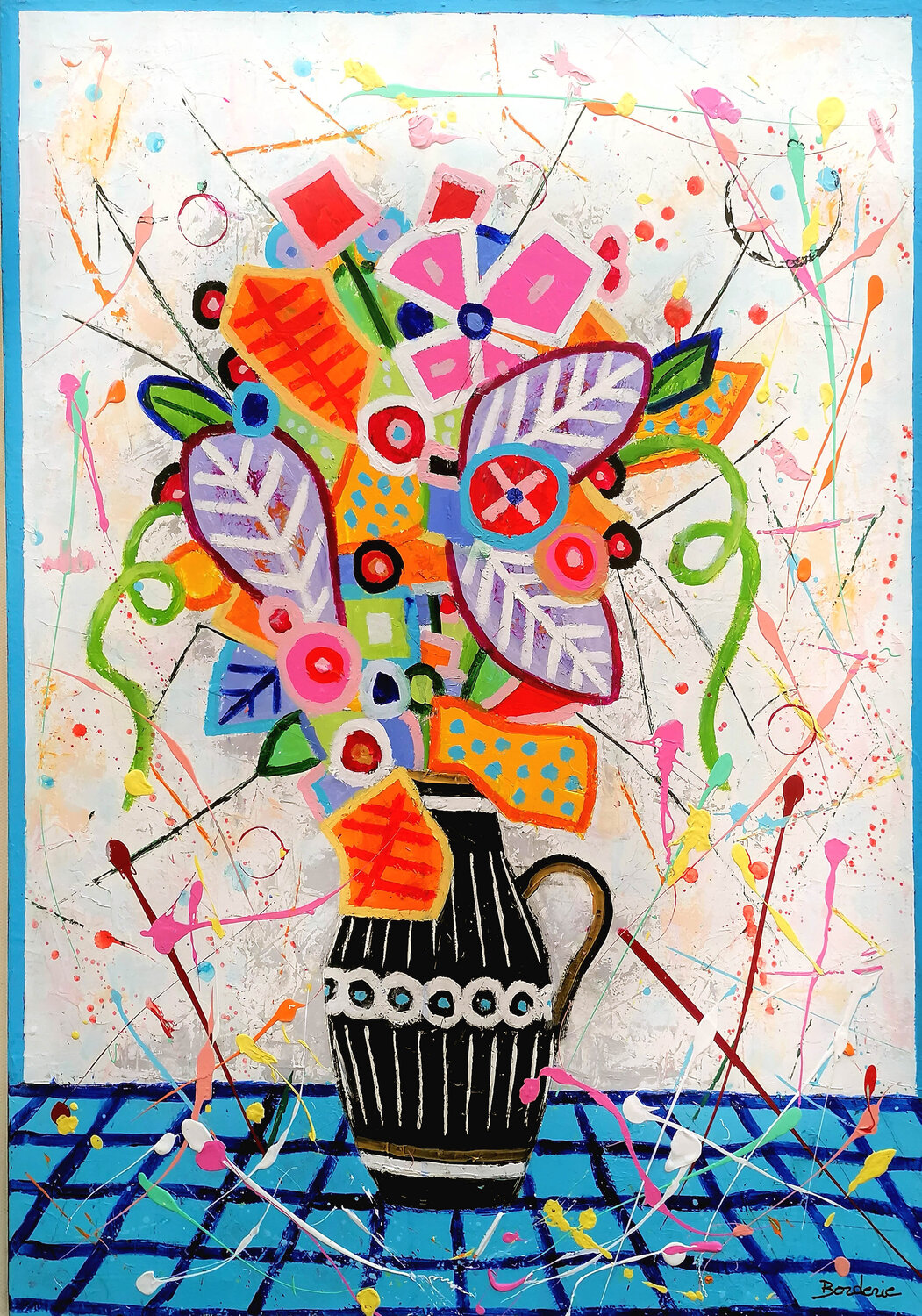 Vase noir bouquet de fleurs Jean-Pierre Borderie