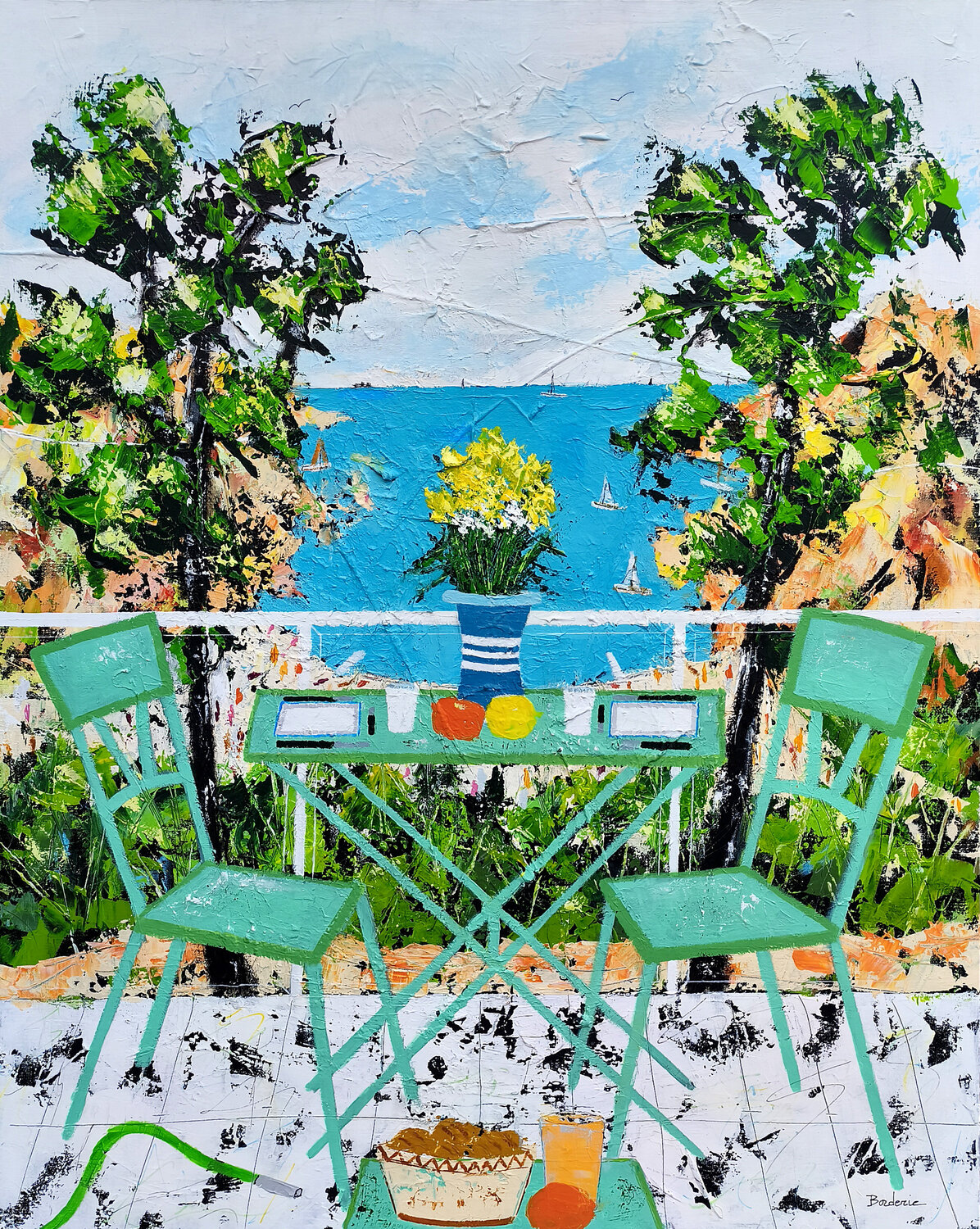 Un petit coin de paradis sur la mer Jean-Pierre Borderie Origineel schilderij te koop