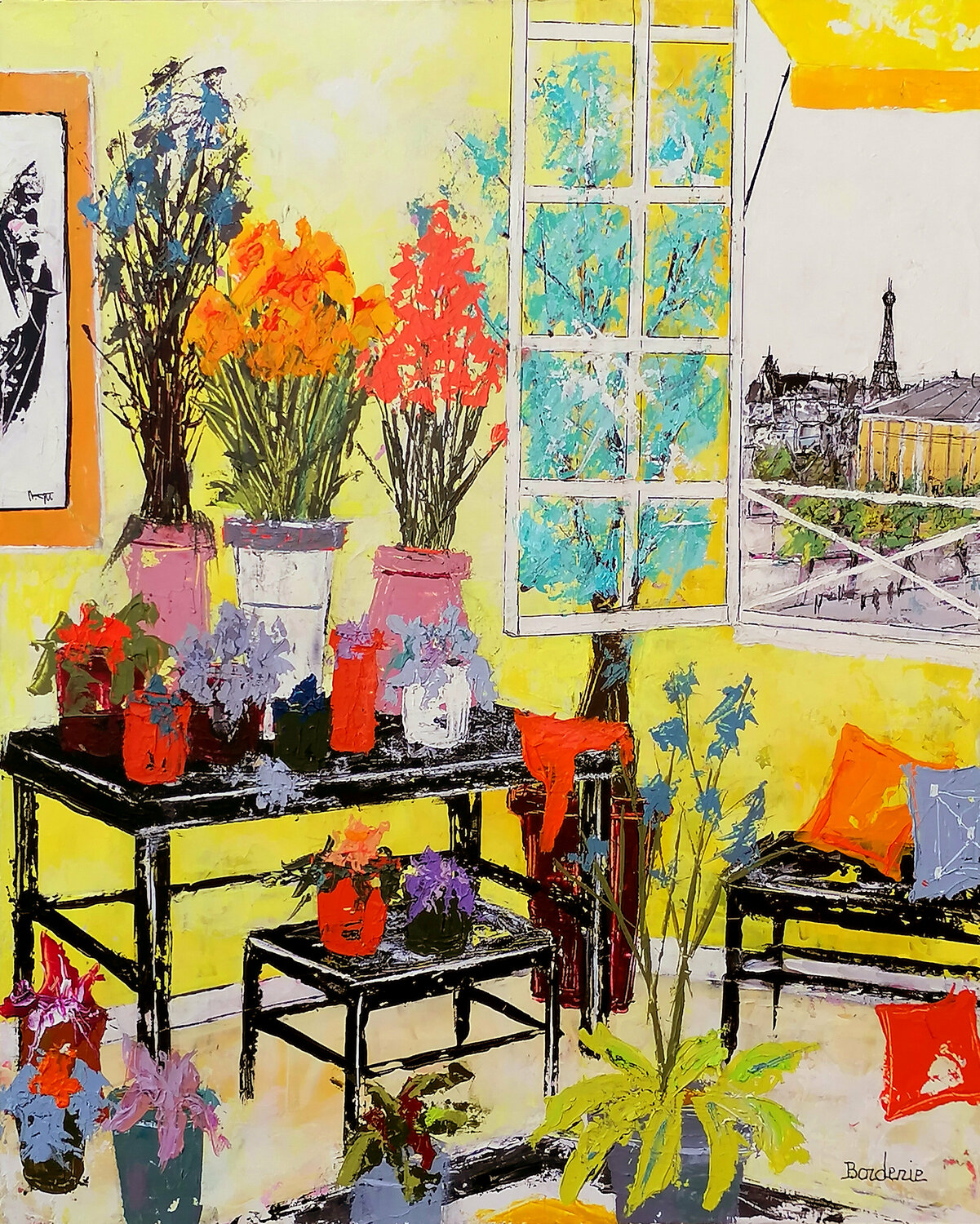 Bouquet fond jaune Jean-Pierre Borderie