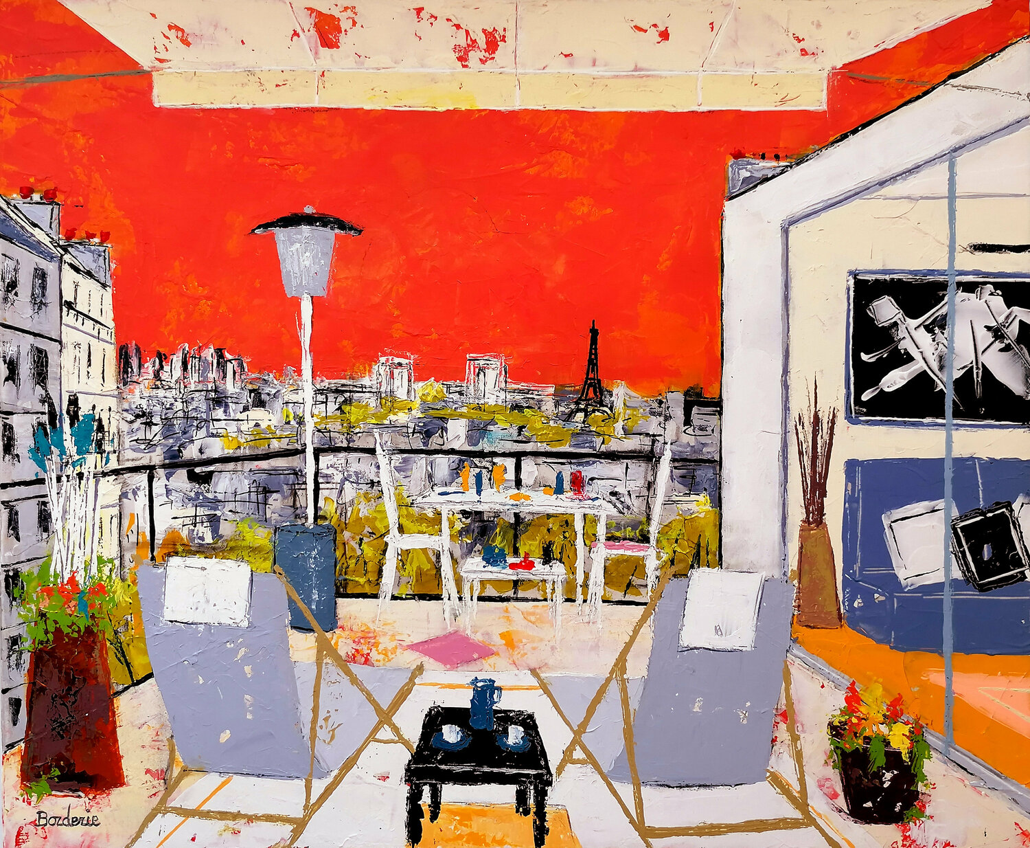 Un soir d'été sur la terrasse. Jean-Pierre Borderie Originalgemälde zu verkaufen