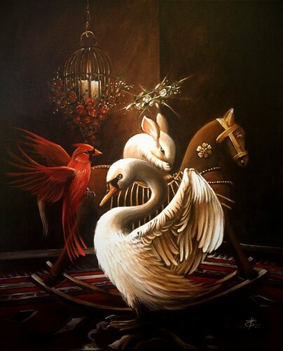 The rocking horse par Zoe Chigi (Valentina Toma'), Peinture en vente sur Singulart