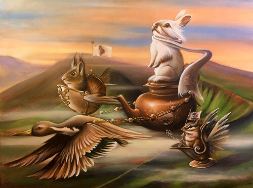 Tea milk trip to England par Zoe Chigi (Valentina Toma'), Peinture en vente sur Singulart