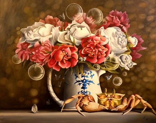 The crab who loved butterflies par Zoe Chigi (Valentina Toma'), Peinture en vente sur Singulart