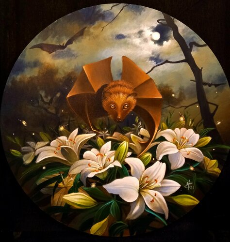Moonlight in a meadow of white lilies par Zoe Chigi (Valentina Toma'), Peinture en vente sur Singulart