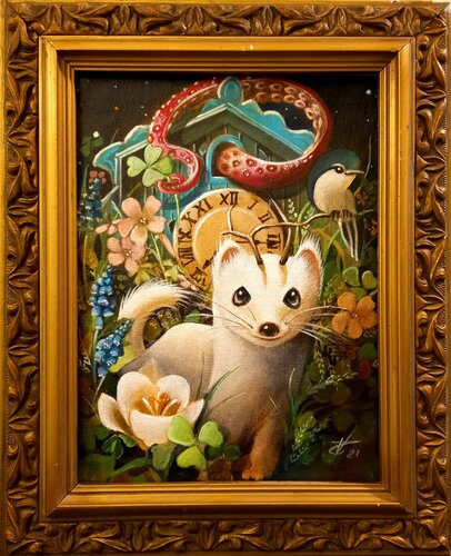 Four-leaf clover cuckoo par Zoe Chigi (Valentina Toma'), Peinture en vente sur Singulart