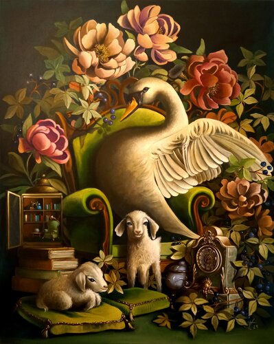 " The small library" par Zoe Chigi (Valentina Toma'), Peinture en vente sur Singulart