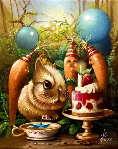 Happy Birth day carots par Zoe Chigi (Valentina Toma'), Peinture en vente sur Singulart