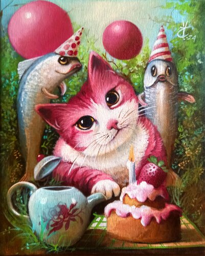 Birthday with sardines par Zoe Chigi (Valentina Toma'), Peinture en vente sur Singulart