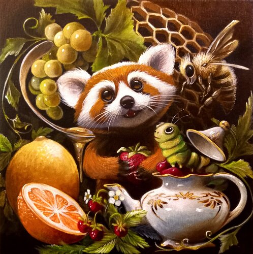 A lots of fruit and a bit of honey van Zoe Chigi (Valentina Toma'), Schilderij te koop op Singulart