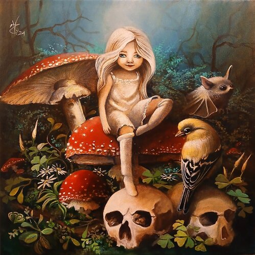 The poisonous mushrooms fairy par Zoe Chigi (Valentina Toma'), Peinture en vente sur Singulart