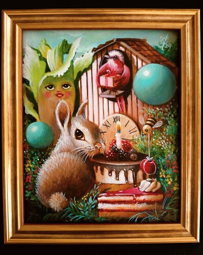 Private party with lettuce par Zoe Chigi (Valentina Toma'), Peinture en vente sur Singulart