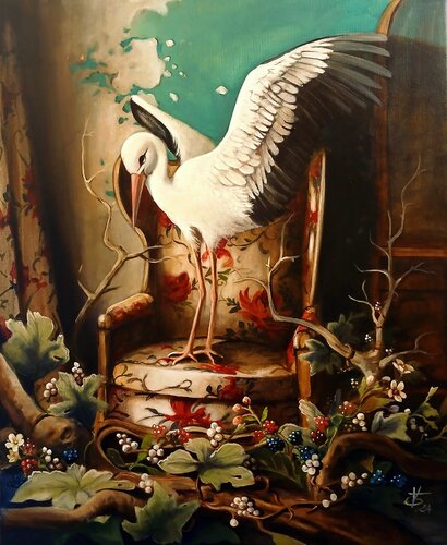 The storkhas arrived par Zoe Chigi (Valentina Toma'), Peinture en vente sur Singulart