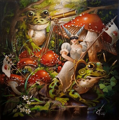 The mushrooms army : the outlook par Zoe Chigi (Valentina Toma'), Peinture en vente sur Singulart