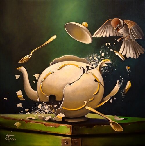 Auntie's teapot par Zoe Chigi (Valentina Toma'), Peinture en vente sur Singulart