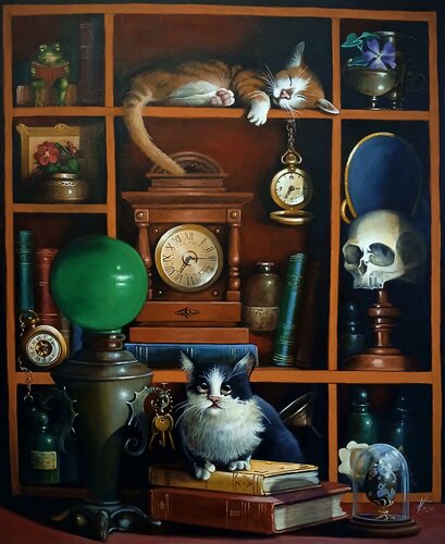 The cabinet of the sleeping cat par Zoe Chigi (Valentina Toma'), Peinture en vente sur Singulart