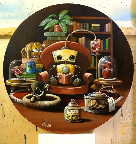 Small sentimental library for cybernetic souls par Zoe Chigi (Valentina Toma'), Peinture en vente sur Singulart