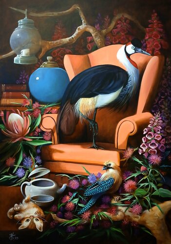 A pink armchair par Zoe Chigi (Valentina Toma'), Peinture en vente sur Singulart