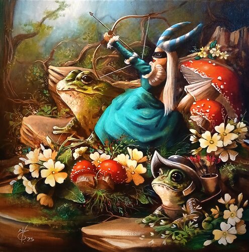 The mushrooms army : The archer par Zoe Chigi (Valentina Toma'), Peinture en vente sur Singulart