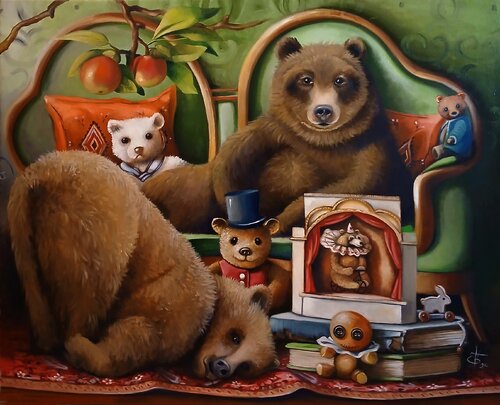 Matinée for bears par Zoe Chigi (Valentina Toma'), Peinture en vente sur Singulart
