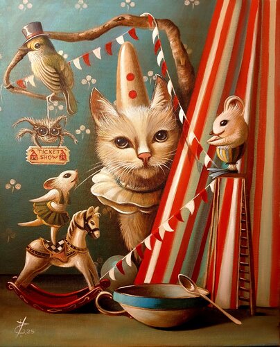 The circus on my dresser : the diver par Zoe Chigi (Valentina Toma'), Peinture en vente sur Singulart