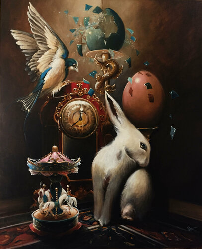 The corner of the shy bunny van Zoe Chigi (Valentina Toma'), Schilderij te koop op Singulart