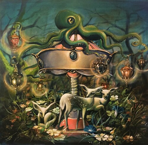 The garden of fawn fairies par Zoe Chigi (Valentina Toma'), Peinture en vente sur Singulart