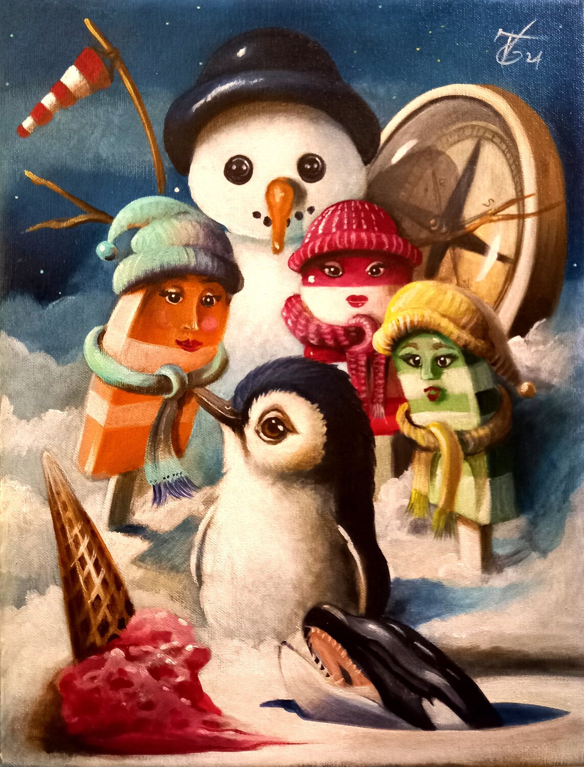 Icicles at north pole Zoe Chigi (Valentina Toma') Original painting for sale