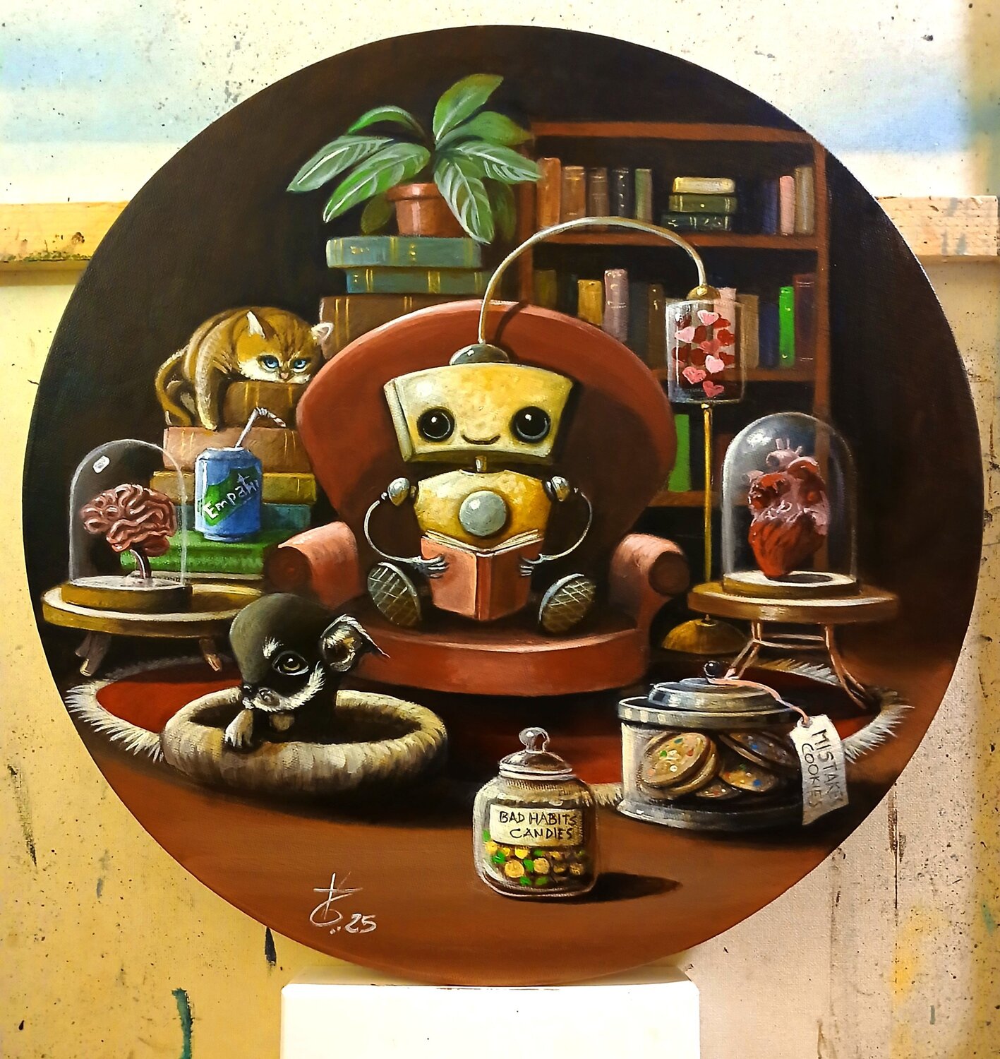 Small sentimental library for cybernetic souls Zoe Chigi (Valentina Toma') Dipinto originale in vendita