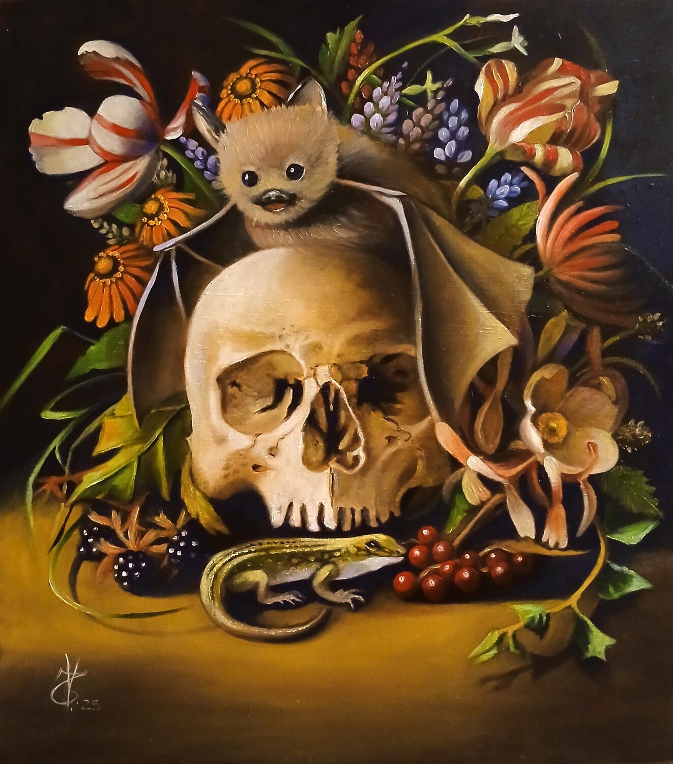 The lizard Zoe Chigi (Valentina Toma') Peinture originale à vendre