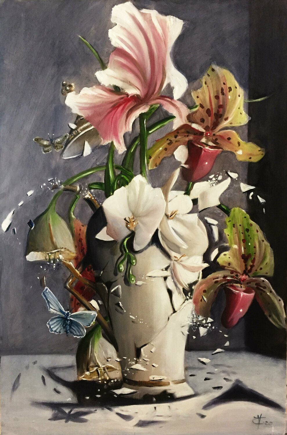 Falling white porcelaine Zoe Chigi (Valentina Toma') Dipinto originale in vendita