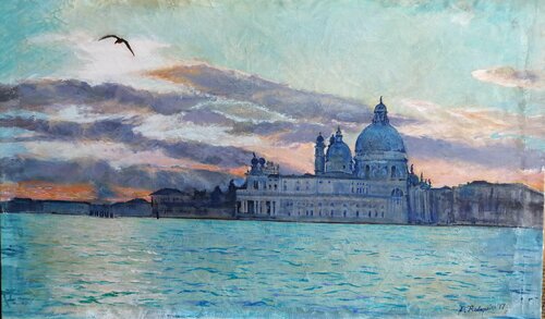 Punta Dogana dalla Giudecca van Davide Rodoquino, Schilderij te koop op Singulart