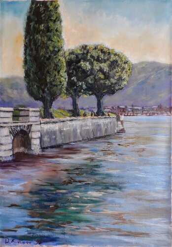 Cipressi ai bordi del lago di Como van Davide Rodoquino, Schilderij te koop op Singulart