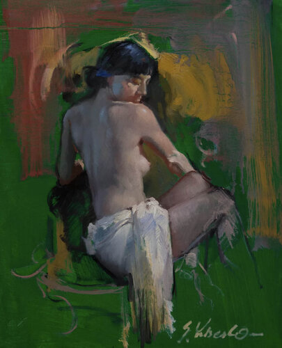 On a green background di Sergei Yatsenko, Pittura in vendita su Singulart