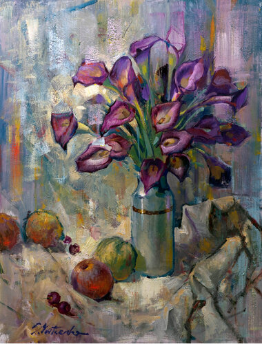 Flowers in a ceramic vase di Sergei Yatsenko, Pittura in vendita su Singulart