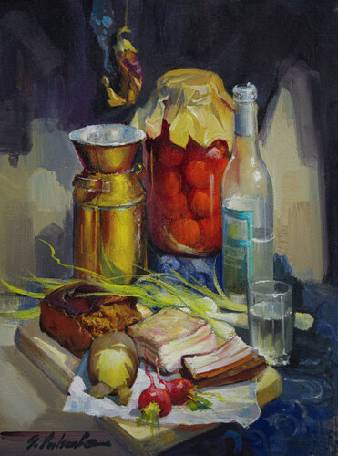 Still life with radishes di Sergei Yatsenko, Pittura in vendita su Singulart