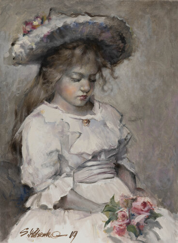 Girl with roses di Sergei Yatsenko, Pittura in vendita su Singulart