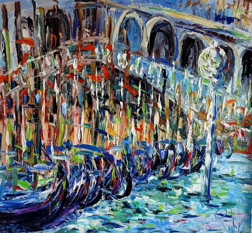 Gondole Parcheggiate van Antonino Puliafico, Schilderij te koop op Singulart