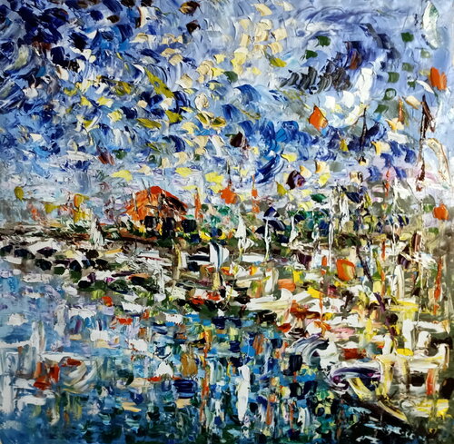 La casa rossa del porto van Antonino Puliafico, Schilderij te koop op Singulart