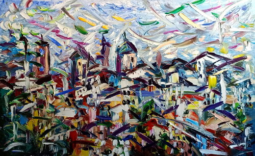 Oltre i tetti par Antonino Puliafico, Peinture en vente sur Singulart