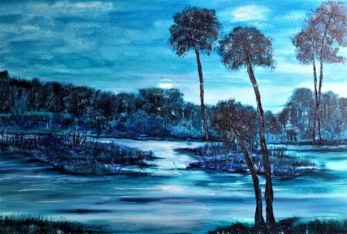 Landscape in Old Delftsch blue  / Special offer ! van Ans Duin, Schilderij te koop op Singulart