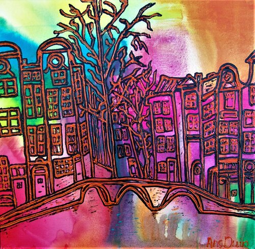 Amsterdam in colors van Ans Duin, Schilderij te koop op Singulart