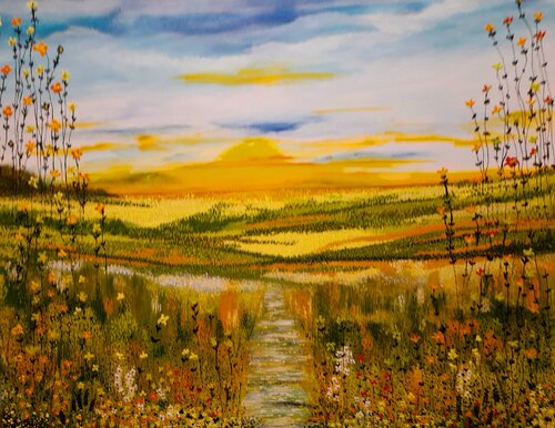 Sunset over the fields. di Ans Duin, Pittura in vendita su Singulart