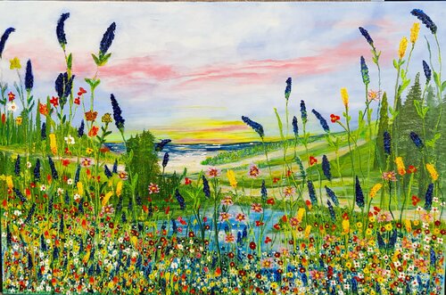 Wild flowers in the  dunes by Ans Duin, Painting for Sale on Singulart