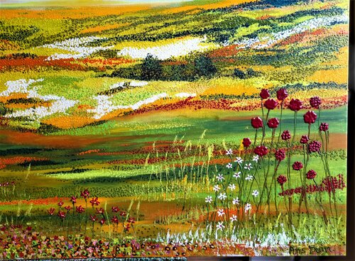 Dunes with lupines van Ans Duin, Schilderij te koop op Singulart